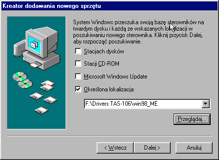 1) Wybieramy opcję Wyszukaj najlepszy sterownik dla urządzenia (Zalecane) i naciskamy przycisk Dalej.