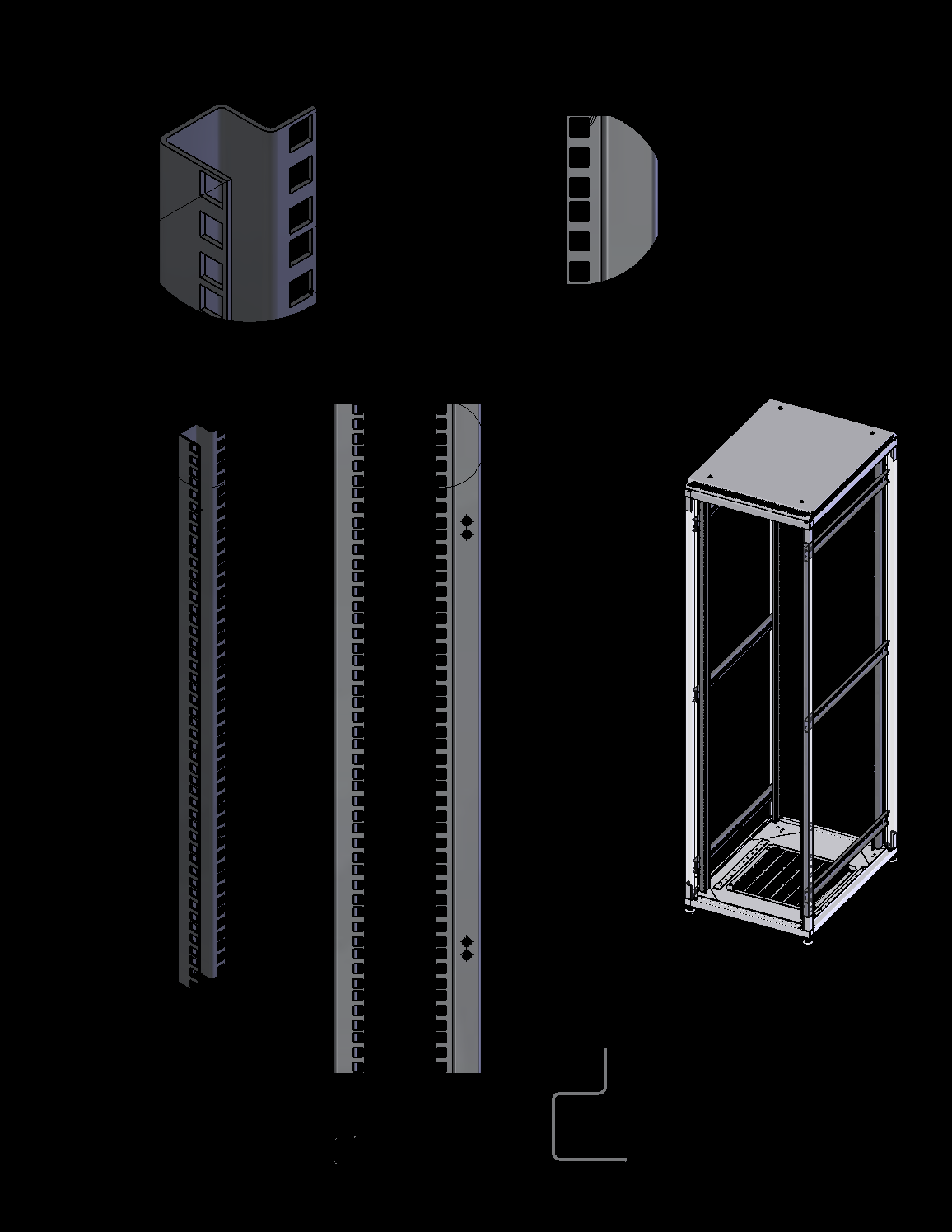 Sabaj-S ys tem AKCESORIA szaf BETA SYSTEM 19 Profil montażowy 19 W standardowych szafach każdy (z czterech) profil montażowych 19 mocowany jest do konstrukcji szkieletu na dwóch (24U) lub trzech