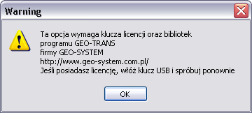 Następnie należy wykonać poniższe czynności: 1. Podłączyć do komputera klucz programu Geo-Trans firmy GEO-SYSTEM 2.