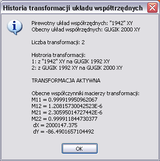 Kliknięcie OK spowoduje rozpoczęcie procedury transformacji mapy jak w przypadku korzystania z oprogramowania Geo-Trans, ale już nie jest potrzebny ani klucz ani obecność bibliotek tego programu.
