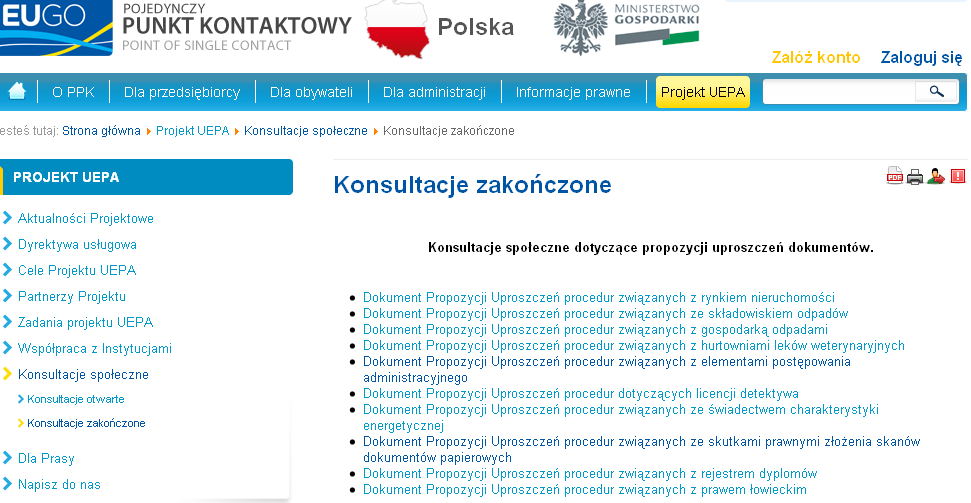 Pojedynczy Punkt Kontaktowy Dokument Propozycji Uproszczeń umieszczany na portalu EUGO w celu poddania go konsultacjom społecznym JST