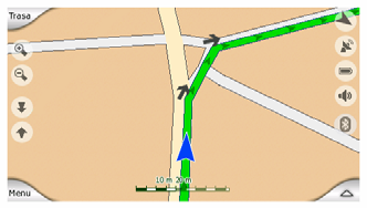 Clarion ma wbudowaną funkcję Zablokuj na drodze, która zawsze umieszcza strzałkę pozycji na drodze, na osi jezdni w przypadku ulic jednokierunkowych lub z boku jezdni w przypadku ulic dwukierunkowych
