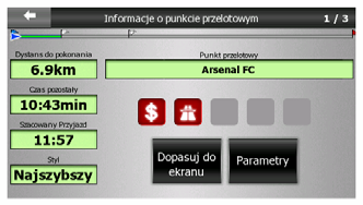 dotyczące punktów przelotowych, rozpoczynając od pierwszego i kończąc ponownie na miejscu docelowym. 4.6.1.1 Linia trasy Górna część ekranu pokazuje zaplanowaną trasę w formie poziomej linii.