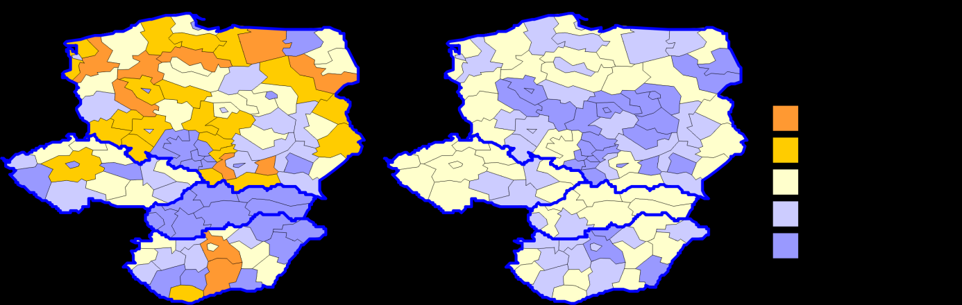 Ryc. 3. Trend 1 zmian liczby obiektów noclegowych na 10 tys. mieszkańców w regionach Europy w latach 2000-2011 r. Źródło: opracowanie własne w oparciu o dane Eurostat. Ryc. 4.