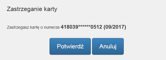 Obecnie w Portalu dostępne są 3 funkcjonalności dla kart (Rysunek 19): Zastrzeganie kart Zmiana kodu PIN Aktywacja zabezpieczenia 3D Secure JAN NOWAK 12345678901 5552222 (Rysunek 19) 4.