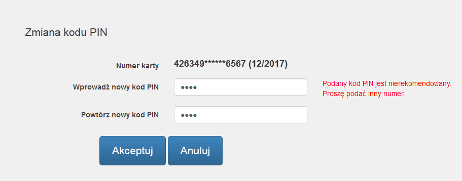 4.2 Zmiana kodu PIN Zmiana kodu PIN możliwa jest poprzez wybór ikony przy karcie, dla której kod PIN ma zostać zmieniony.