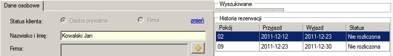 Jeśli klient jest już zapisany w bazie program po wpisaniu pierwszych czterech liter podpowie nazwisko.