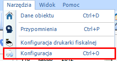 Rejestr sprzedaży 9. Opis modułu Konfiguracji Konfiguracja znajduje się w górnym pasku w Narzędziach.
