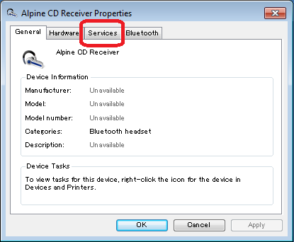 Kliknąć prawym przyciskiem na urządzeniu "Alpine CD Receiver" a następnie wybrać "Properties" (Rys. 20) (Rys.