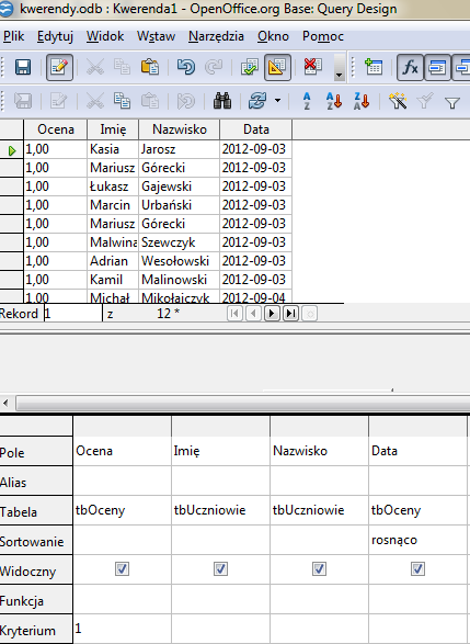 9. Czy można ułożyć listę chronologicznie wg daty wystawienia oceny? 10.