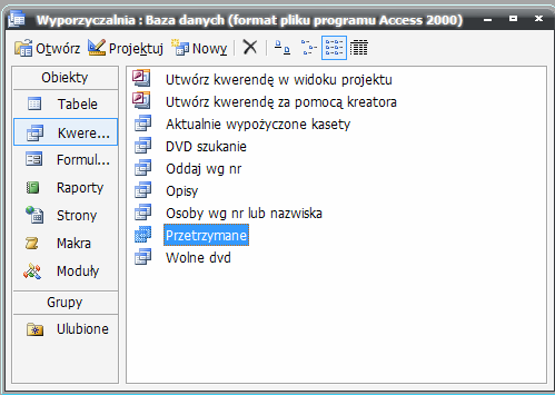 Relacje w bazie danych Relację pomiędzy tabelą DVD i WypoŜyczenia Relację pomiędzy tabelą Osoby i WypoŜyczenia