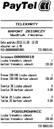 4.2 Raport szczegółowy Rodzaj aplikacji Rodzaj raportu Identyfikator Agenta Identyfikator Sprzedawcy Identyfikator terminala Liczba i wartość transakcji wykonanych przez Sprzedawcę 18 Liczba i