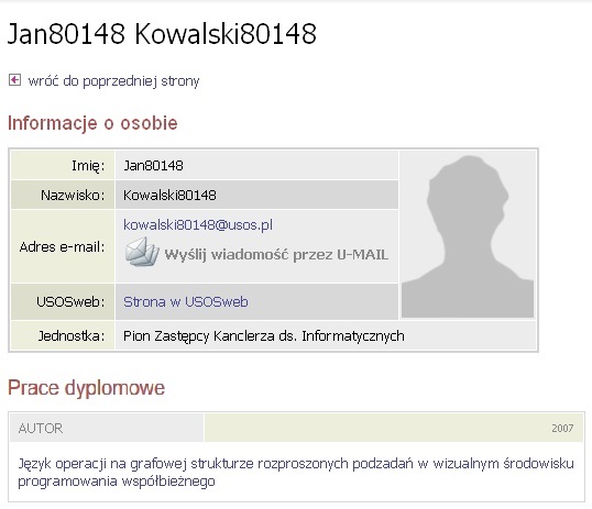 2.6 Strona z informacjami o osobie Rysunek 2.