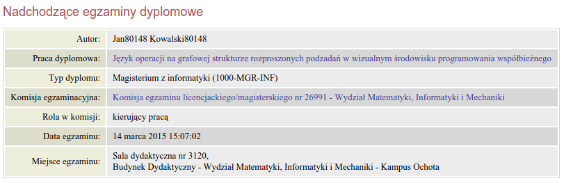 3.4 Lista nadchodzących egzaminów 3.