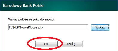 9. Jeśli w oknie Plik z kluczami znajduje się prawidłowa ścieżka oraz nazwa pliku, należy zatwierdzić wybór przyciskiem OK.