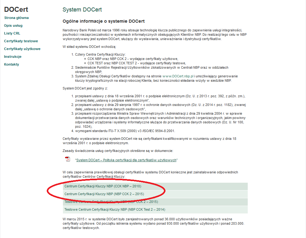 4. Instalacja kluczy kryptograficznych i certyfikatów w przeglądarce Firefox 1.1 Instalacja certyfikatów CCK NBP oraz NBP CCK 2 1.