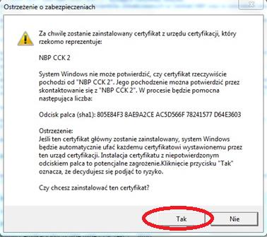 Jeżeli na stacji roboczej nie jest zainstalowany certyfikat urzędu