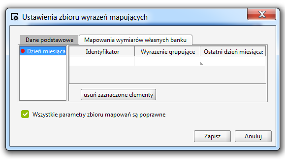 Identyfikator, dla którego wartość nadawana jest automatycznie przez aplikację, Wyrażenie grupujące, czyli pole, do którego należy wprowadzić wyrażenie, odnoszące się do posiadanego źródła danych i