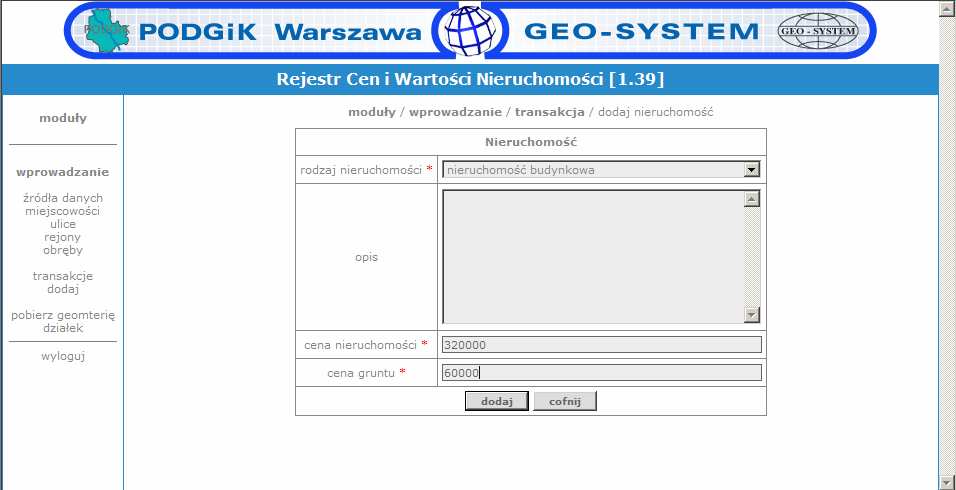 4.2 Dodawanie transakcji z nieruchomością budynkową 15 Wprowadzenie