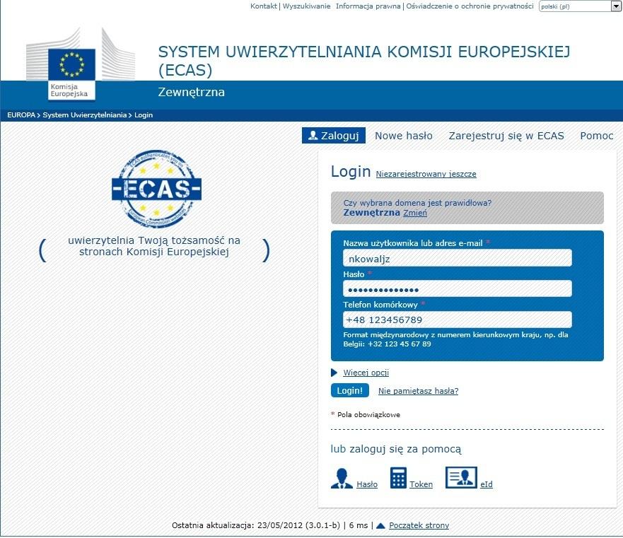 4. Pojawi się strona, na której użytkownik będzie proszony o podanie następujących danych: loginu, hasła dostępu, numeru telefonu komórkowego w formacie
