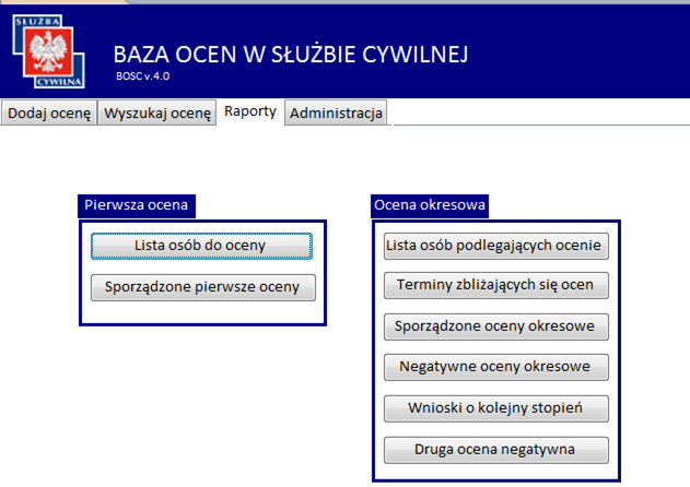 Aby raporty przedstawiały rzeczywiste dane o ocenach pracowniczych w urzędzie, informacje o ocenach muszą być rzetelnie wprowadzane i na bieżąco aktualizowane.