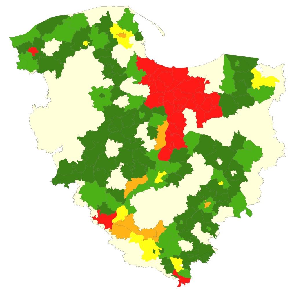 Diagnoza problemów Tabela nr 27 Ryzyko powodziowe w gminach na terenie RW Dolnej Wisły Liczba gmin z ryzykiem powodziowym na danym poziomie Region wodny Poziom ryzyka Zdrowie i życie ludzi Środowisko