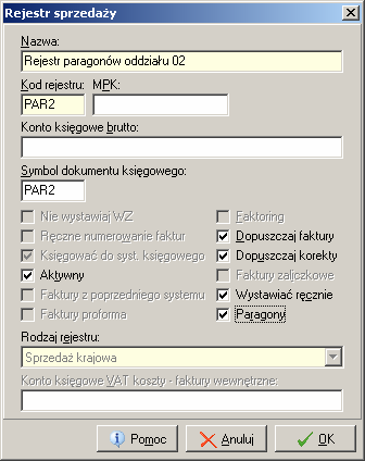 Sprzedaż detaliczna - możliwość ewidencji w wielu rejestrach paragonów. Dotychczas paragony i zwroty były zapisywane w ramach jednego systemowego rejestru PAR.