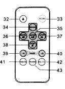 Pilot do zdalnego sterowania 32. Otwieranie/zamykanie 33. Nagrywanie 34. Powtarzanie 35. PLAY/PAUSE 36. DN/FB (do przodu) 37. UP/FF (do tyłu) 38. STOP 39. Track 10 40. Track + 10 41.