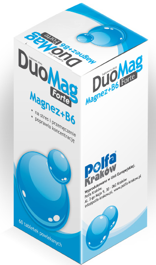 DuoMag Forte Magnez+B6 Suplement diety 60 tabl. powlekanych 8,00 zł netto DuoMag Forte Magnez+B6 to suplement diety zawierający magnez i witaminę B6.