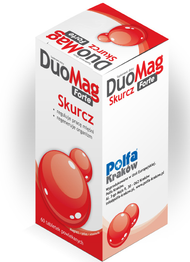 DuoMag Forte Skurcz Suplement diety 60 tabl. powlekanych 9,00 zł netto DuoMag Forte Skurcz to suplement diety zawierający połączenie czterech składników aktywnych: magnezu, witamin B6 i E oraz potasu.