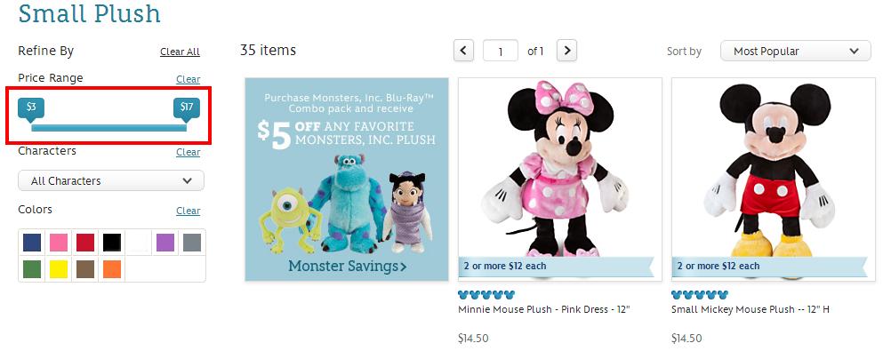 4. Sortowanie wg ceny http://www.thetoyshop.com/ http://www.disneystore.com/ Ceny zabawek są bardzo zróżnicowane, dlatego funkcja sortowania wg ceny powinna być dobrze podkreślona na stronie.