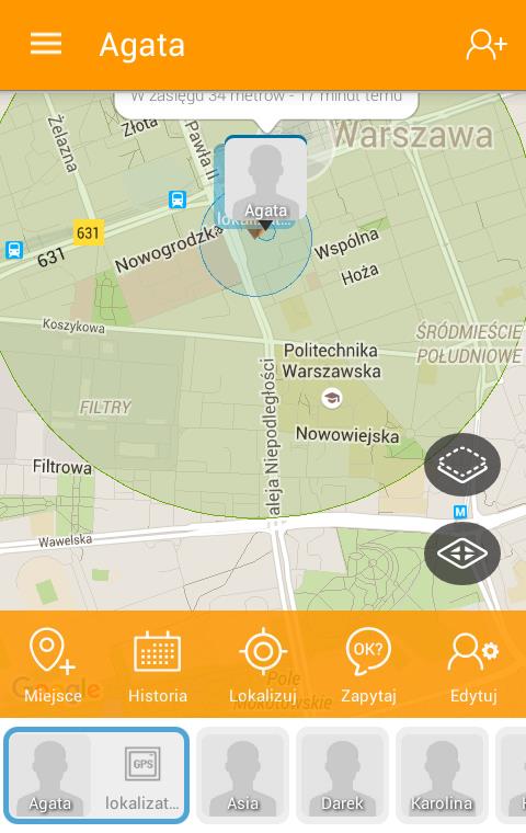 c. Wciśnij Daj Bliskiemu ten lokalizator GPS d. Wybierz Bliskiego, do którego chcesz przypisać lokalizator Rys. 28: Przypisywanie lokalizatora GPS Rys. 29: Wybór Bliskiego e.