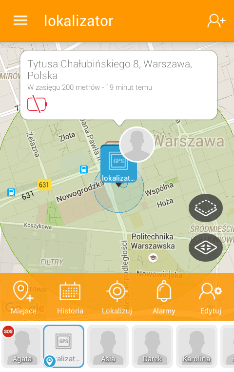 E. Powiadomienia o słabej baterii Nie musisz się martwić czy lokalizator się nie rozładuje. Usługa poinformuje Cię o niskim stanie baterii i o rozładowaniu.
