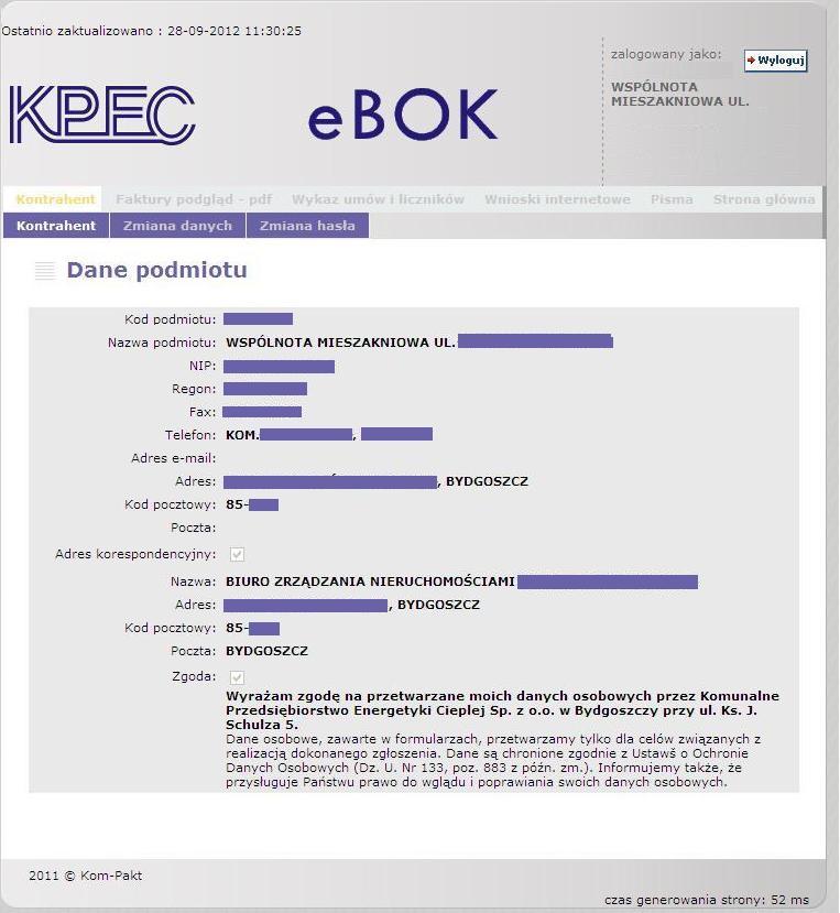 Menu Kontrahent Kontrahent Zmiana danych