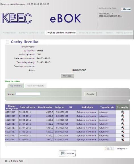 Menu Wykaz umów i liczników Wykaz umów i liczników Wykaz obowiązujących umów wraz z wykazem założonych