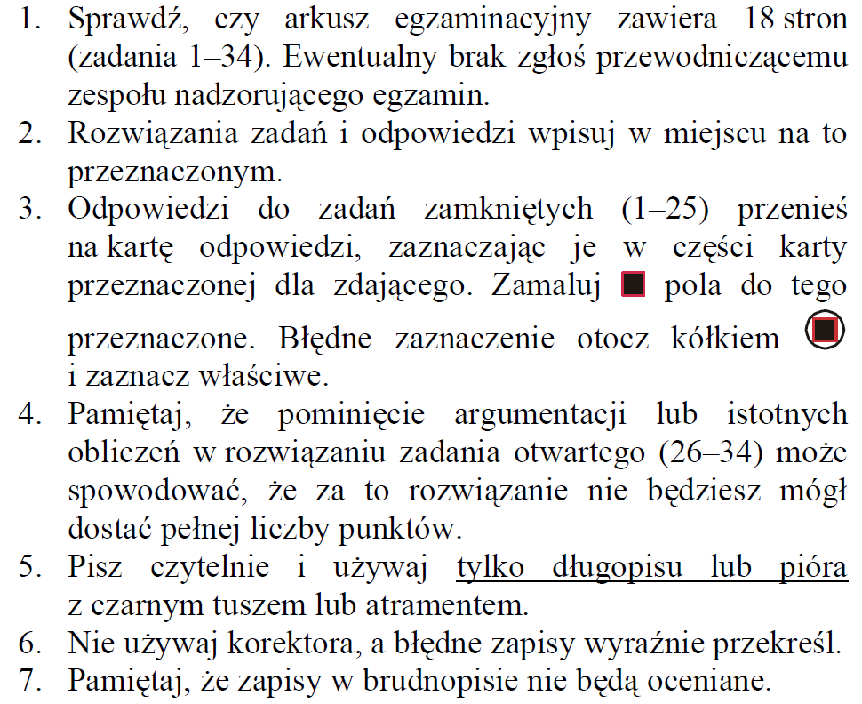 EGZAMIN MATURALNY TYLKO DLA DOJRZAŁYCH Warto pamiętać o przeczytaniu i zastosowaniu się do instrukcji zamieszczonej na pierwszej stronie każdego arkusza egzaminacyjnego.