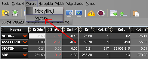 Wybór akcji pzu do obserwacji w czasie rzeczywistym Aplikacja NOL umożliwia dowolną personalizację ustawień.