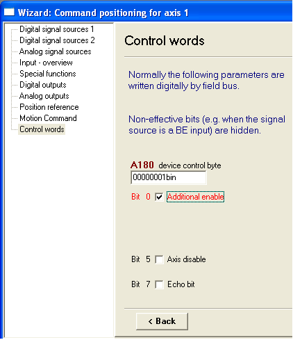 Sterowanie sygnałem ENABLE sieciowo odbywa się za pośrednictwem parametru A180 bit