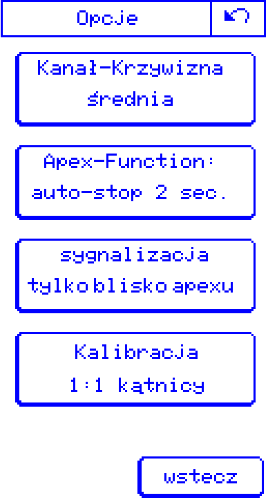 4.7. Opcje Ustawienia, które mają zastosowanie do całego leczenia, wybiera się w menu Opcje. Ustawienie krzywizny kanału służy jako czynnik kalkulacyjny przy obliczaniu zużycia.