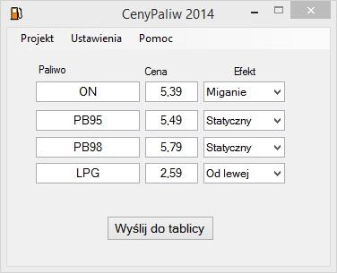 Oprogramowanie CenyPaliw 2014 przykładowy ekran Do zakupionego urządzenia