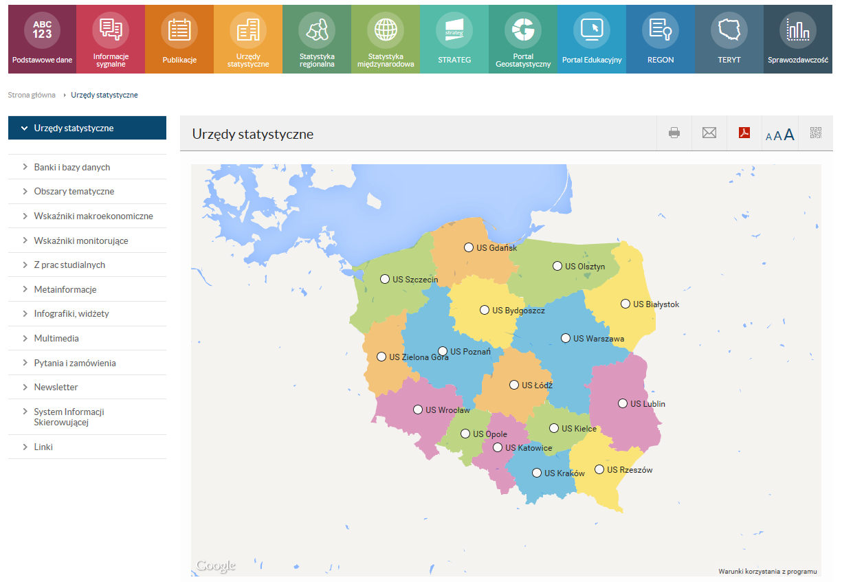 Publikacje urzędów statystycznych dostępne są na ich stronach internetowych, do