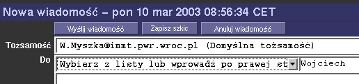 wyglądające podobnie do poniższego: Adres odbiorcy wpisujemy w polu Do:; pola Cc: oraz BCc: służą do określenia do kogo trafi kopia listu (w przypadku Bcc: odbiorcy umieszczeni w polach Do: i Cc: nie