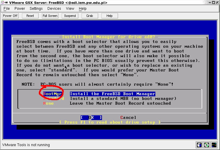 Krok 7. Wybieramy: A use entire disk. UWAGA! Zapisujemy tablice partycji na dysk Należy wcisnąć: W Krok 8. Krok 9.