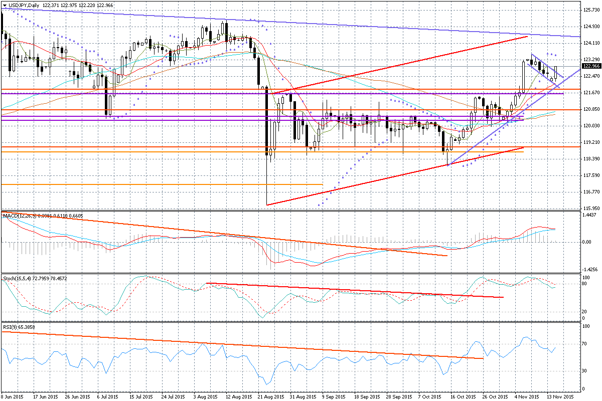 Wykres dzienny USD/JPY Eurostrefa: Tragiczne zamachy w Paryżu zaważyły na notowaniach wspólnej waluty.