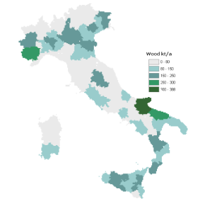 11. Włochy W 2012 r. zużycie biomasy wyniosło 290,1 PJ. Potencjał biomasy leśnej i z przemysłu drzewnego jest szacowany na ok. 340 PJ/a.