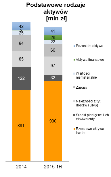 Wartości niematerialne na koniec czerwca 2015 roku wynosiły 21,6 mln zł i w strukturze aktywów stanowiły 1,8%.