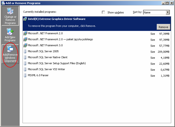 Instalacja Usług certyfikacji W systemie Windows Server 2003 usługę certyfikacji moŝna zainstalować z poziomu komponentów systemu Windows: Panel sterowania /