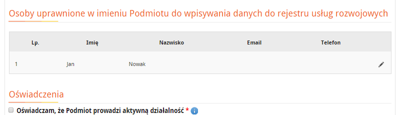 Rysunek 32 Dodawanie osób następuje po przejściu do zakładki Osoby zarządzające profilem (Rysunek 28 ) i użyciu przycisku Dodaj zarządzającego profilem (Rysunek 29 ).