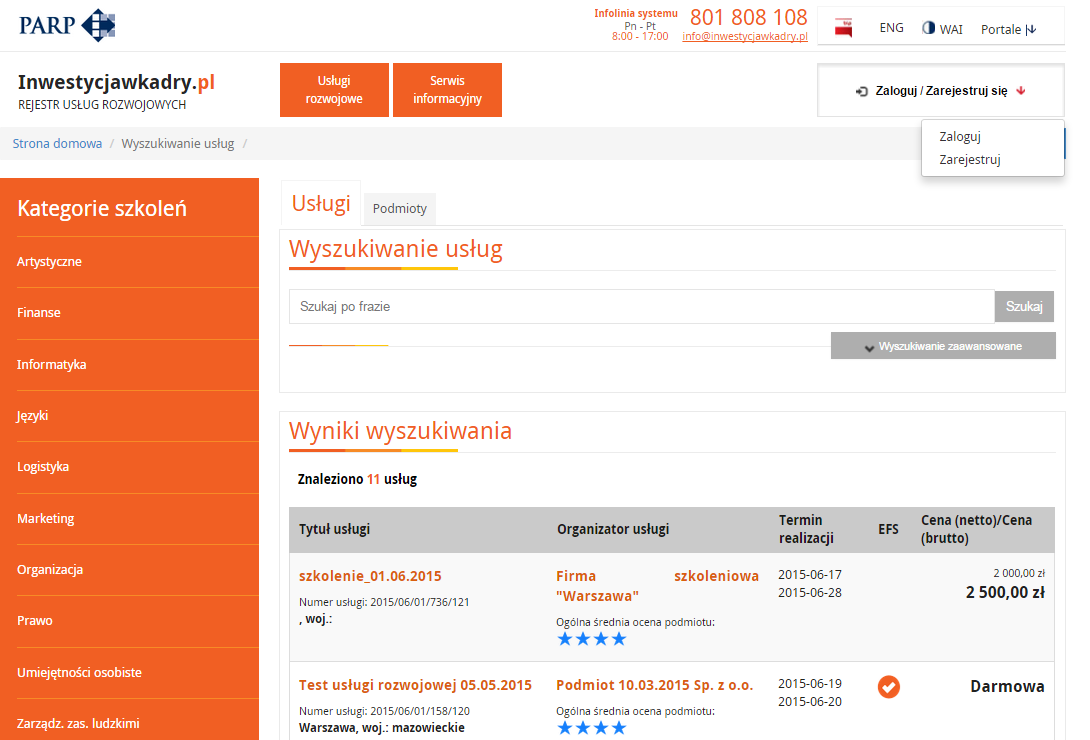 1 Rejestracja Strona główna Rejestru znajduje się pod adresem https://testrur.parp.gov.pl. W jej prawym górnym rogu znajduje się przycisk Zaloguj/zarejestruj się (Rysunek 1 ).