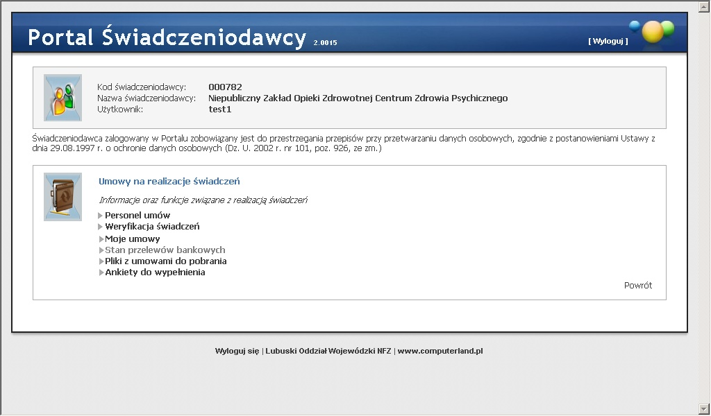 13 1.4 Portale Oddziałowe Umowy na realizacje świadczeń Po wybraniu tej opcji oraz odsyłacza Pokaż więcej.. przechodzimy do poniższej strony, gdzie mamy możliwość wybory pozycji z listy (linków).